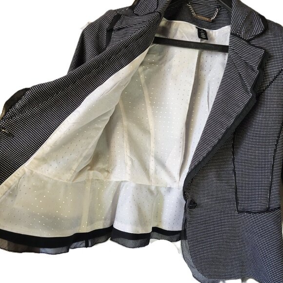 White House Black Market Polka Dot Peplum Blazer Jacket black | white Size 10 - Picture 6 of 10